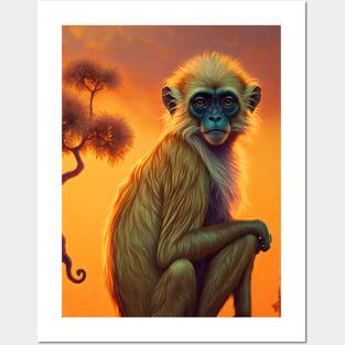 Golden Langur in Orange Glow Posters and Art